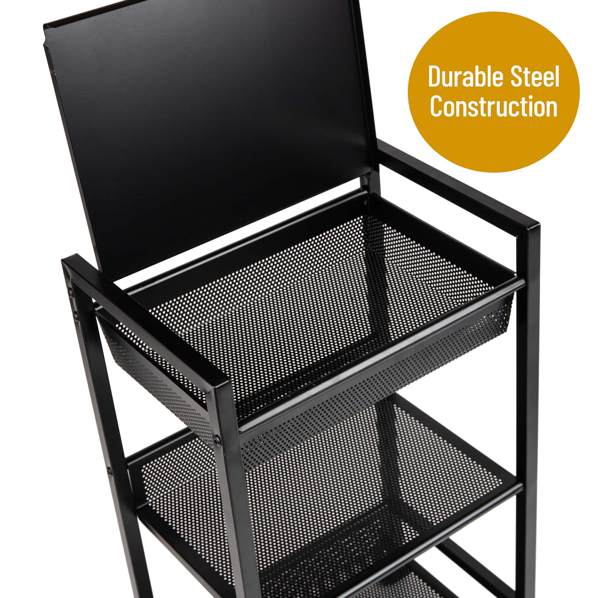 Mind Reader Cart with Covered Compartment, Office Organizer, Storage, 3-Tier, Office, Metal